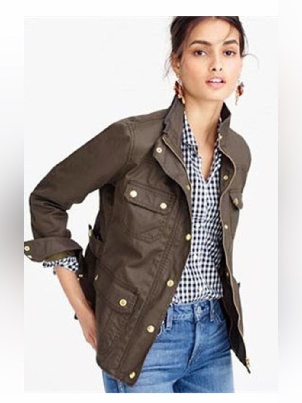 J. Crew Factory Olive Resin Coated Utility Jacket